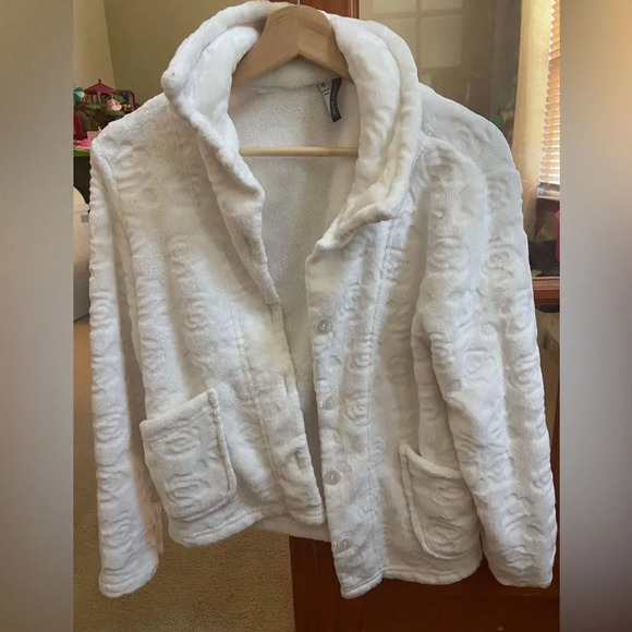 Jaclyn Intimates Super soft women’s medium white cardigan with rose print - Picture 3 of 6